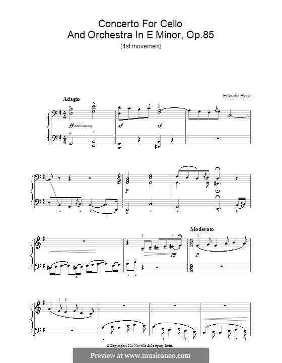 Concerto for Cello and Orchestra, Op.85: Movement I. Version for easy piano by Edward Elgar