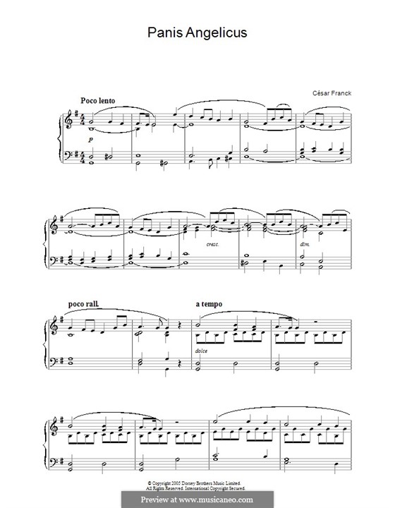 Panis Angelicus (O Lord Most Holy), Printable Scores: For piano by César Franck