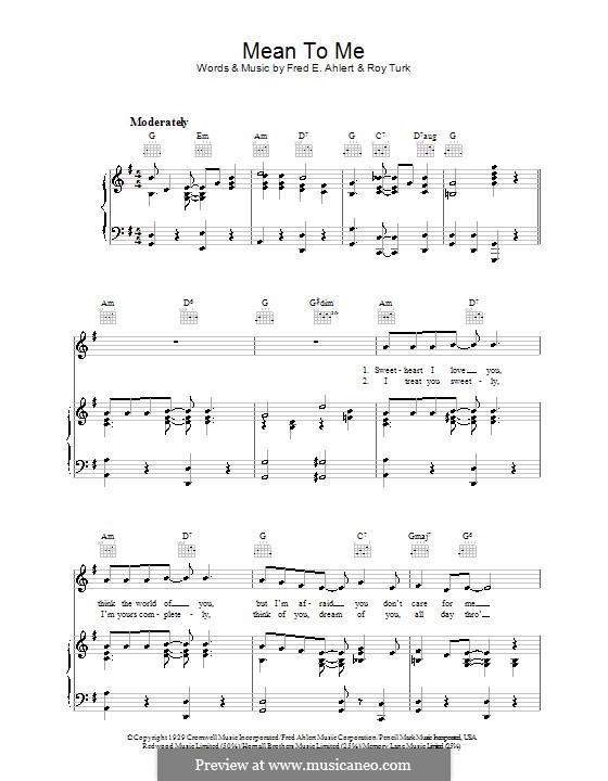 Mean To Me by R. Turk, F.E. Ahlert - sheet music on MusicaNeo