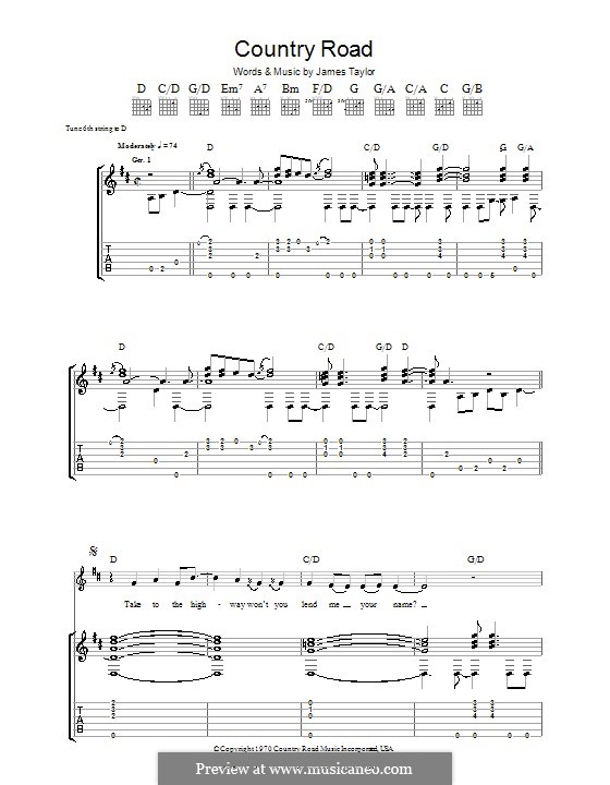 Country Road: For guitar with tab by James Taylor