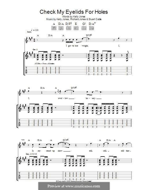 Check My Eyelids for Holes (Stereophonics): For guitar with tab by Kelly Jones, Richard Jones, Stuart Cable