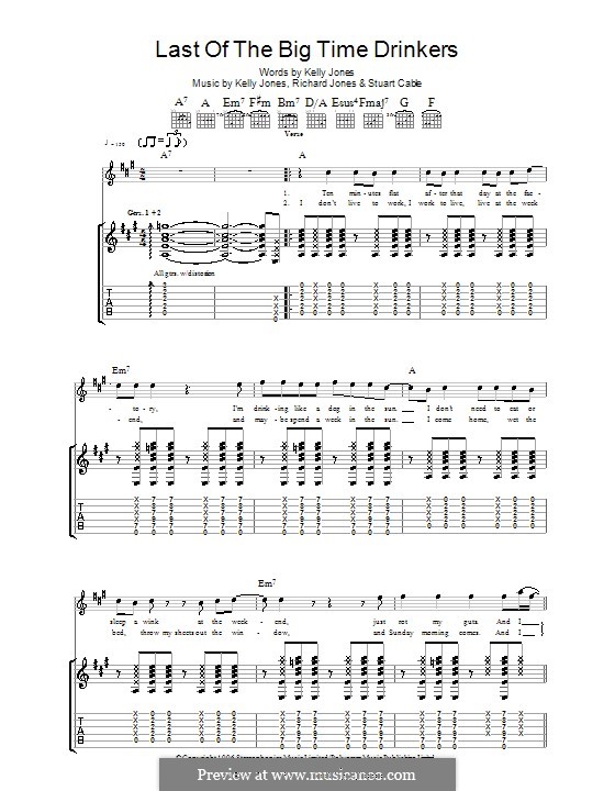Last of the Big Time Drinkers (Stereophonics): For guitar with tab by Kelly Jones, Richard Jones, Stuart Cable