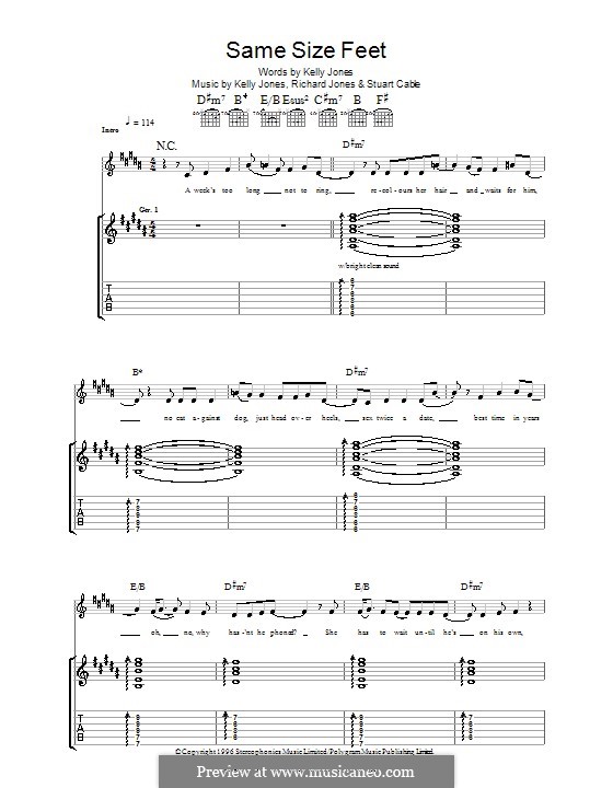 Same Size Feet (Stereophonics): For guitar with tab by Kelly Jones, Richard Jones