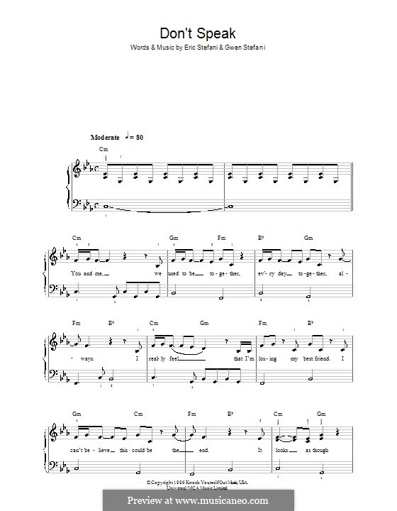 Don't Speak (No Doubt): For easy piano by Eric Stefani, Gwen Stefani