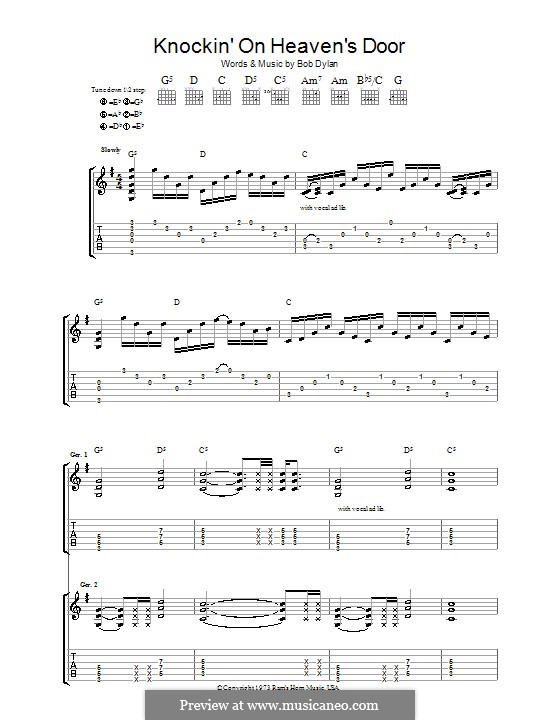 Knockin' on Heaven's Door: For guitar with tab by Bob Dylan