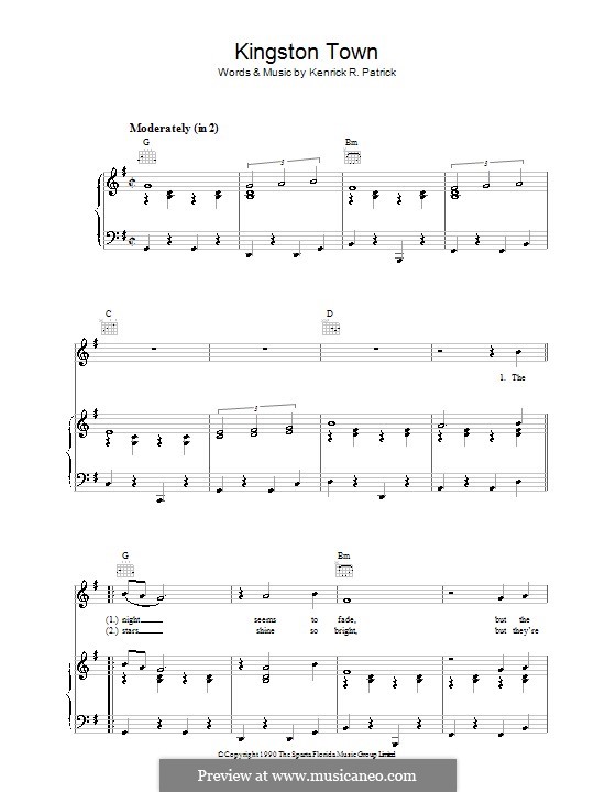 Kingston Town (UB40): For voice and piano (or guitar) by Kenrick R. Patrick