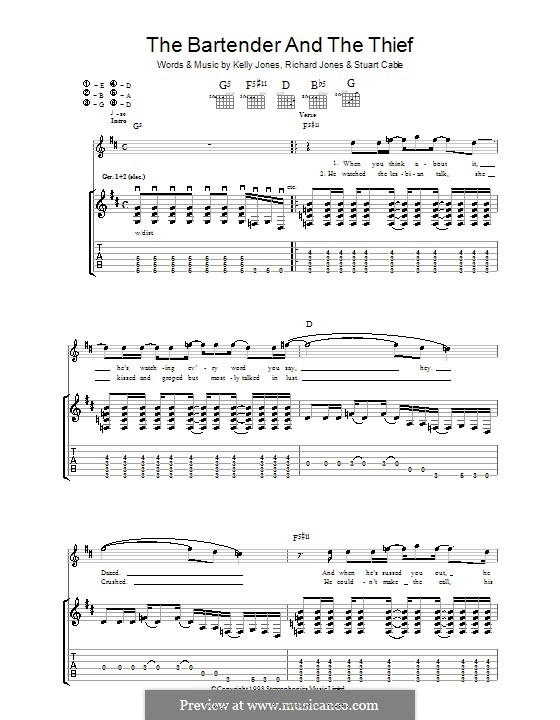 The Bartender and the Thief (Stereophonics): For guitar with tab by Kelly Jones, Richard Jones, Stuart Cable