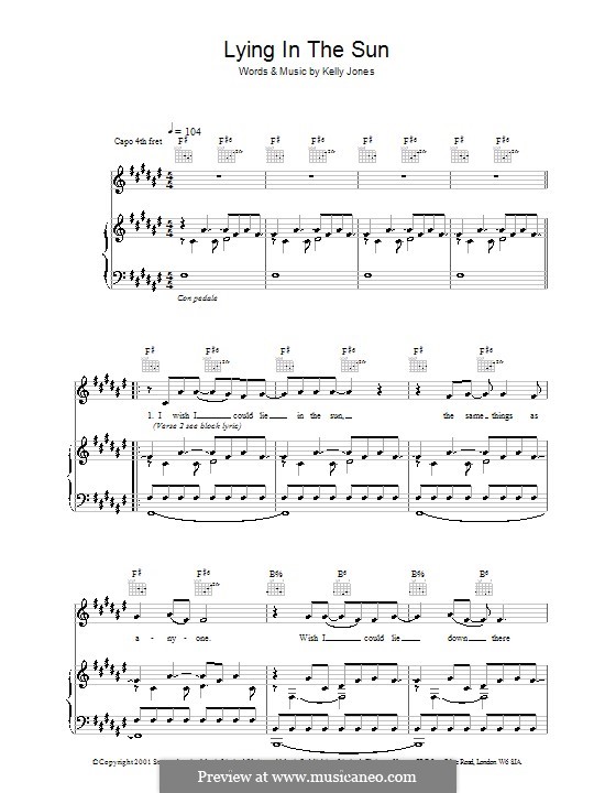 Lying in the Sun (Stereophonics): For voice and piano (or guitar) by Kelly Jones