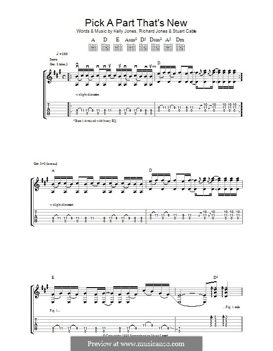 Pick a Part That's New (Stereophonics): For guitar with tab by Kelly Jones, Richard Jones, Stuart Cable