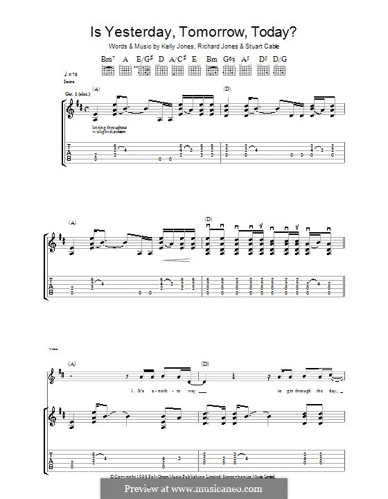Is Yesterday, Tomorrow, Today? (Stereophonics): For guitar with tab by Kelly Jones, Richard Jones, Stuart Cable