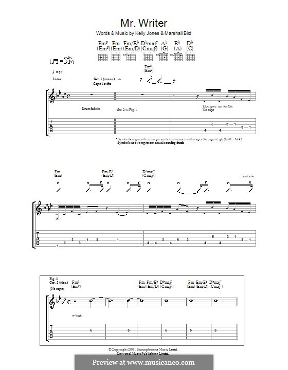 Mr. Writer (Stereophonics): For guitar with tab by Kelly Jones, Marshall Bird