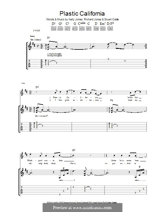 Plastic California (Stereophonics): For guitar with tab by Kelly Jones, Richard Jones, Stuart Cable