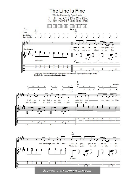The Line Is Fine (Travis): For guitar with tab by Fran Healy