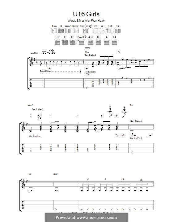 U16 Girls (Travis): For guitar with tab by Fran Healy