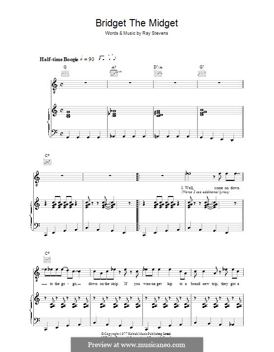 Bridget the Midget: For voice and piano (or guitar) by Ray Stevens