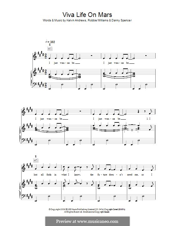 Viva Life on Mars (Robbie Williams): For voice and piano (or guitar) by Danny Spencer, Kelvin Andrews