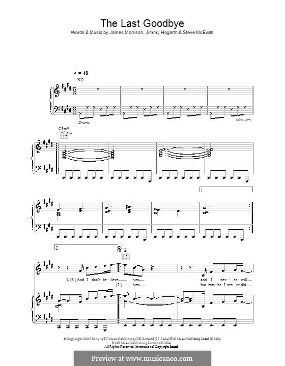 The Last Goodbye (James Morrison): For voice and piano (or guitar) by Jimmy Hogarth, Steve McEwan