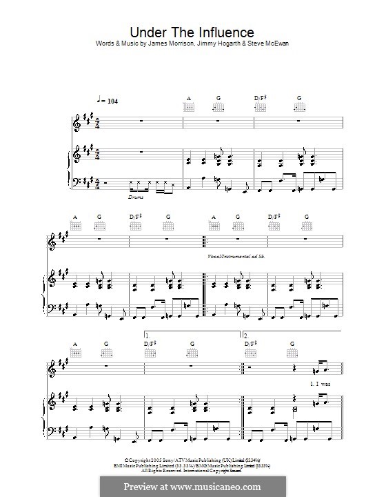 Under the Influence (James Morrison): For voice and piano (or guitar) by Jimmy Hogarth, Steve McEwan