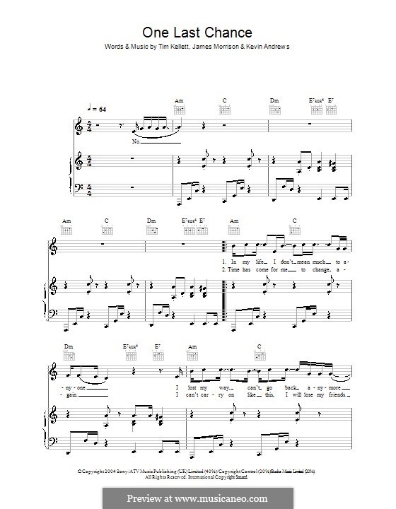 One Last Chance: For voice and piano (or guitar) by James Morrison, Kevin Andrews, Tim Kellett