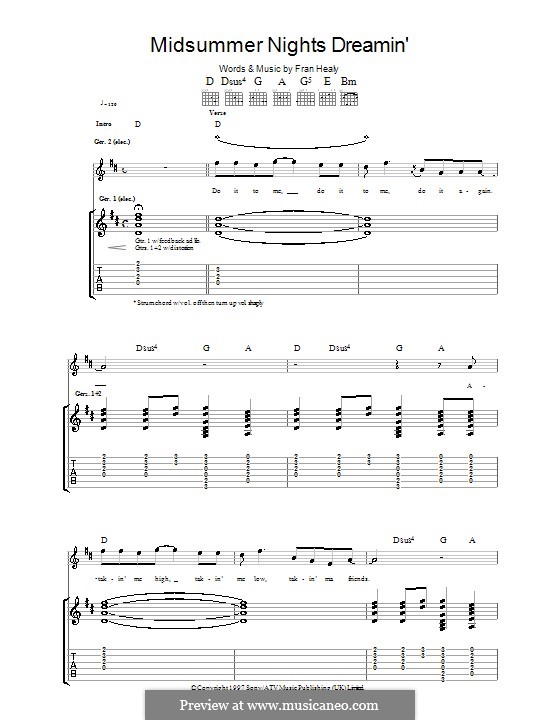 Midsummer Nights Dreamin' (Travis): For guitar with tab by Fran Healy