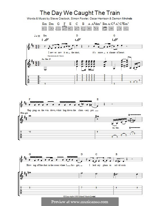 The Day We Caught the Train (Ocean Colour Scene): For guitar with tab by Damon Minchella, Oscar Harrison, Simon Fowler, Steve Cradock