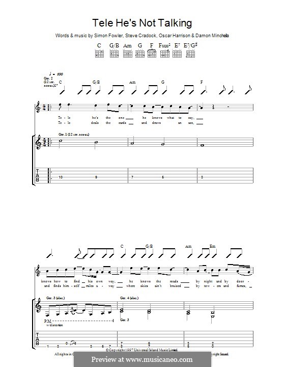 Tele He's Not Talking (Ocean Colour Scene): For guitar with tab by Damon Minchella, Oscar Harrison, Simon Fowler, Steve Cradock