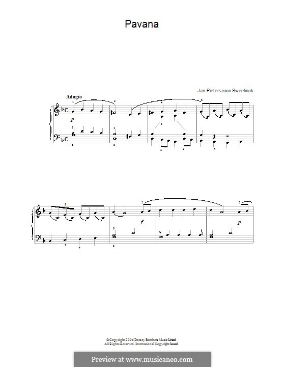 Pavana in G Minor: For easy piano by Jan Pieterszoon Sweelinck