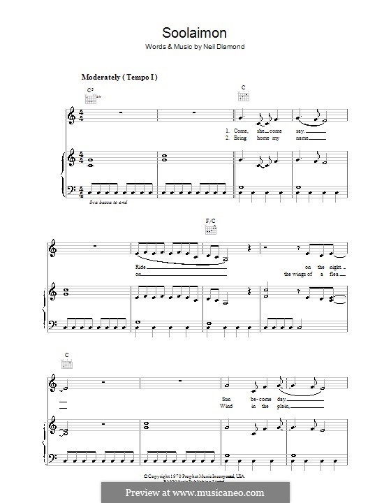 Soolaimon: For voice and piano (or guitar) by Neil Diamond