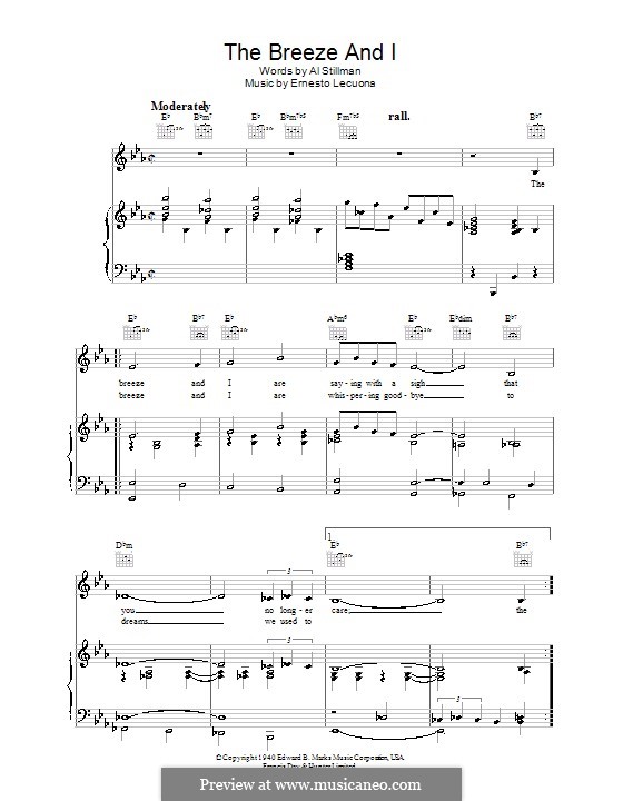The Breeze and I: For voice and piano (or guitar) by Ernesto Lecuona