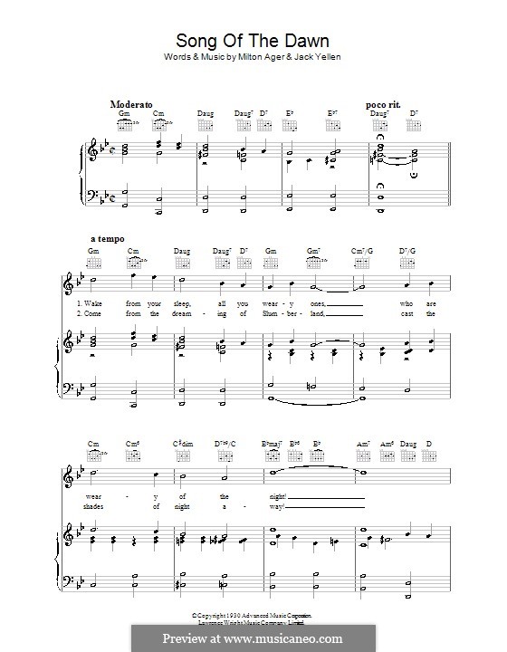 Song of the Dawn: For voice and piano (or guitar) by Milton Ager