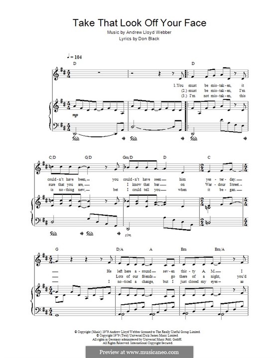 Take That Look Off Your Face: For voice and piano (or guitar) by Andrew Lloyd Webber