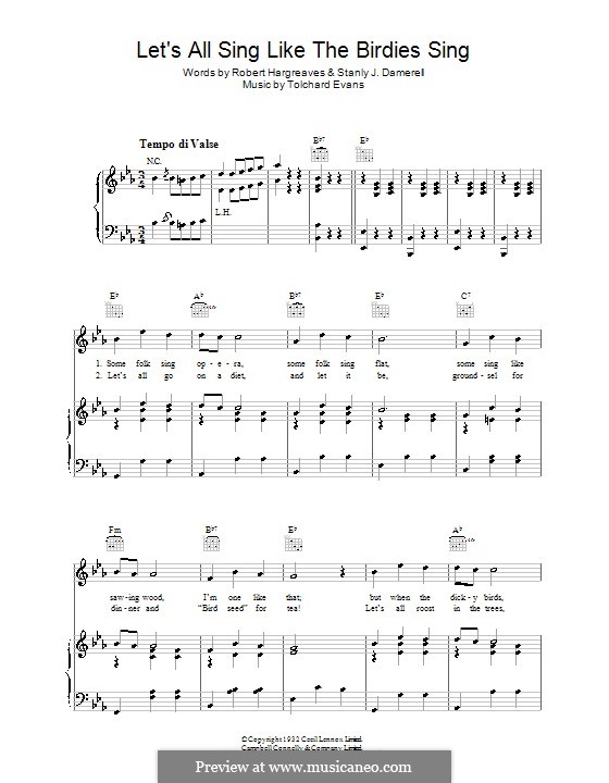 Let's All Sing Like the Birdies Sing: For voice and piano (or guitar) by Tolchard Evans