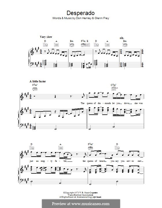 Desperado (The Eagles): For voice and piano (or guitar) by Don Henley, Glen Frey