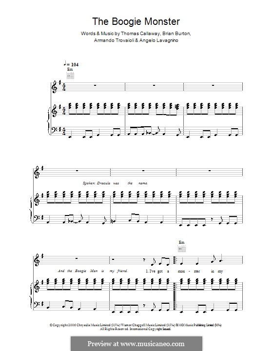 The Boogie Monster (Gnarls Barkley): For voice and piano (or guitar) by Angelo Lavagnino, Armando Trovaioli, Brian Burton, Thomas Callaway
