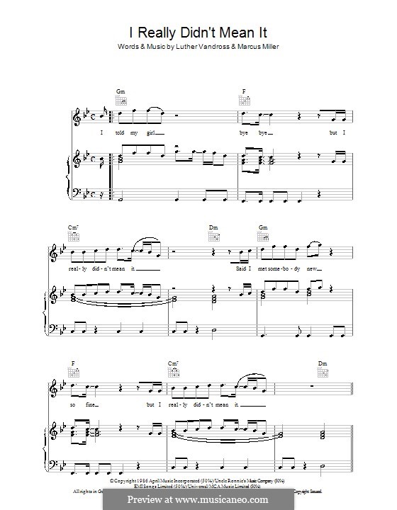 I Really Didn't Mean It: For voice and piano (or guitar) by Marcus Miller