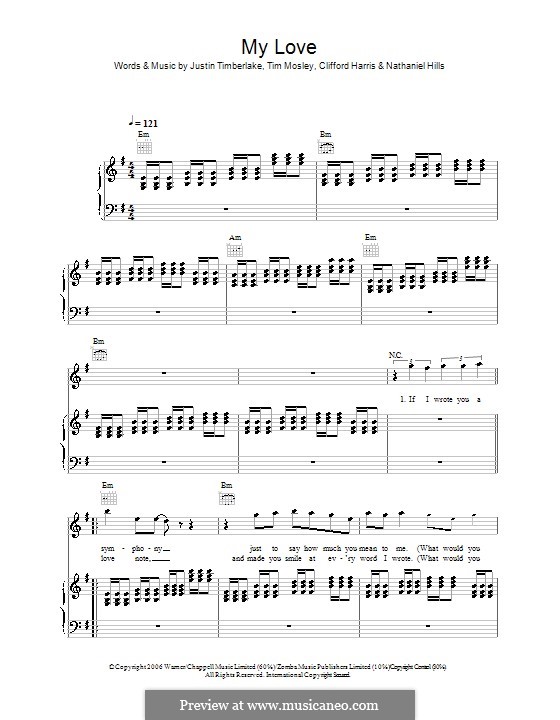 My Love (Justin Timberlake featuring T.I.): For voice and piano (or guitar) by Clifford Harris, Floyd Nathaniel Hills, Timbaland