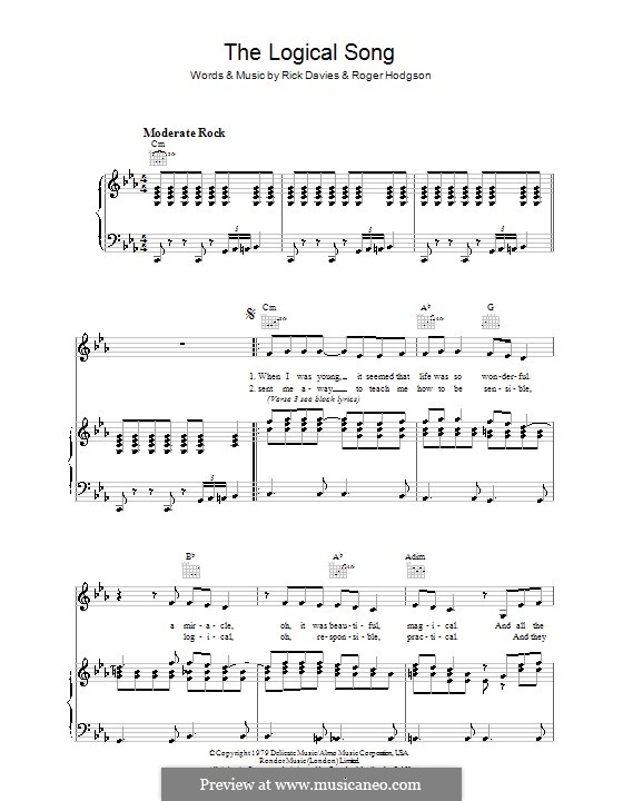 The Logical Song (Supertramp): For voice and piano (or guitar) by Rick Davies, Roger Hodgson