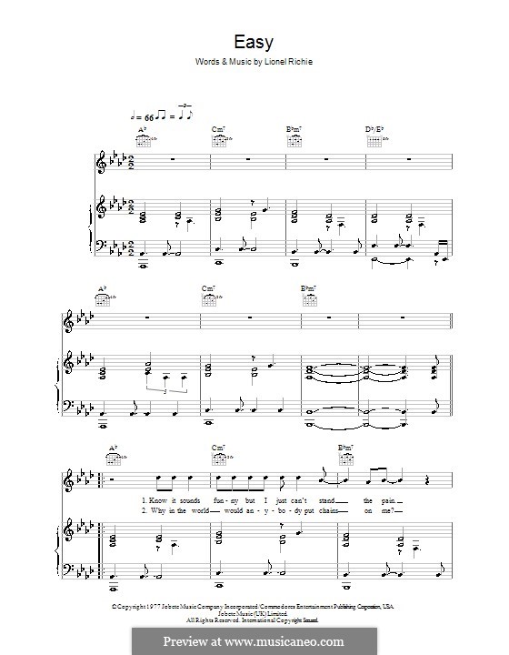 Easy The Commodores By L Richie Sheet Music On Musicaneo 