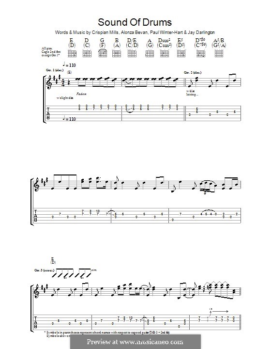 Sound of Drums (Kula Shaker): For guitar with tab by Alonza Bevan, Crispian Mills, Jay Darlington, Paul Winter-Hart