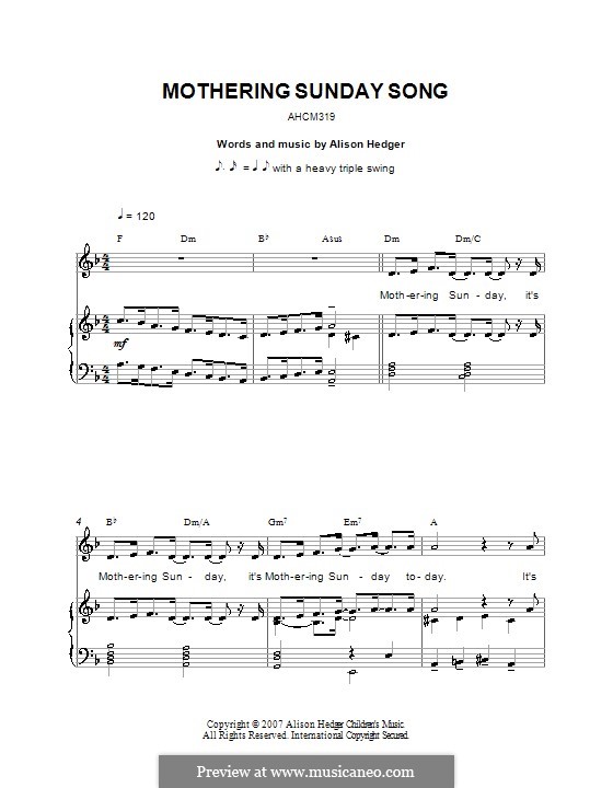 Mothering Sunday Song by A. Hedger sheet music on MusicaNeo