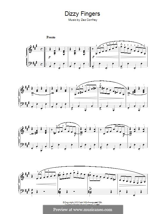 Dizzy Fingers: For piano by Zez Confrey