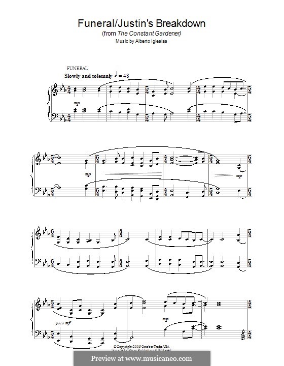 Funeral/Justin's Breakdown (from The Constant Gardener): For piano by Alberto Iglesias