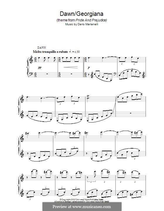 Dawn/Georgiana (theme from Pride and Prejudice): For piano by Dario Marianelli