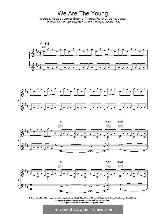 We Are the Young (McFly): For voice and piano (or guitar) by Tom Fletcher, Danny Jones, Dougie Poynter, Harry Judd, James Bourne, Jason Perry, Julian Emery