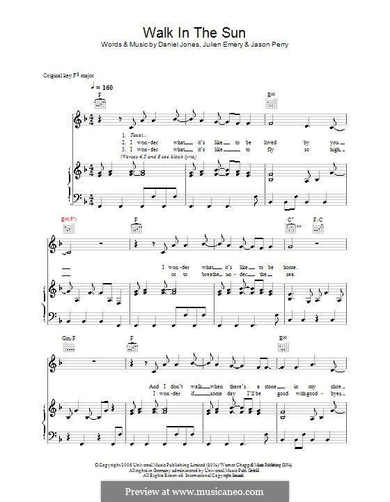 Walk in the Sun (McFly): For voice and piano (or guitar) by Danny Jones, Jason Perry, Julian Emery