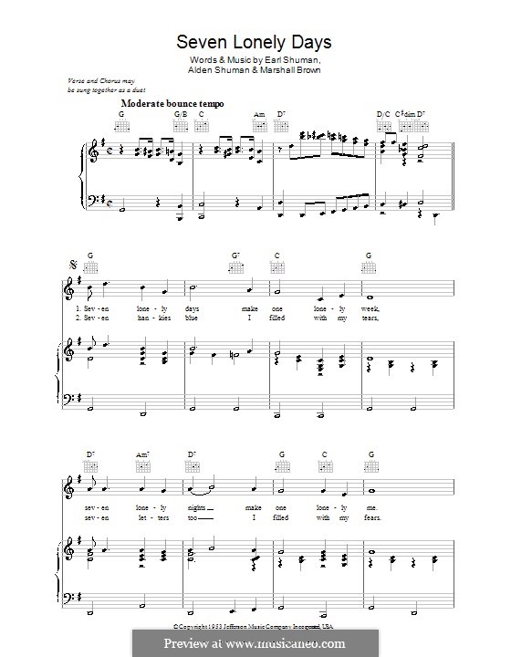 Seven Lonely Days: For voice and piano (or guitar) by Alden Shuman, Earl Shuman, Marshall Brown