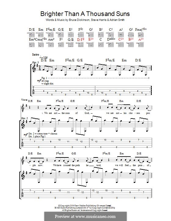 Brighter Than a Thousand Suns (Iron Maiden): For guitar with tab by Adrian Smith, Bruce Dickinson, Steve Harris