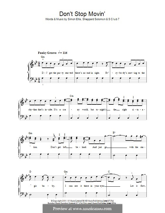 Don't Stop Movin': For easy piano by S Club 7, Sheppard Solomon, Simon Ellis