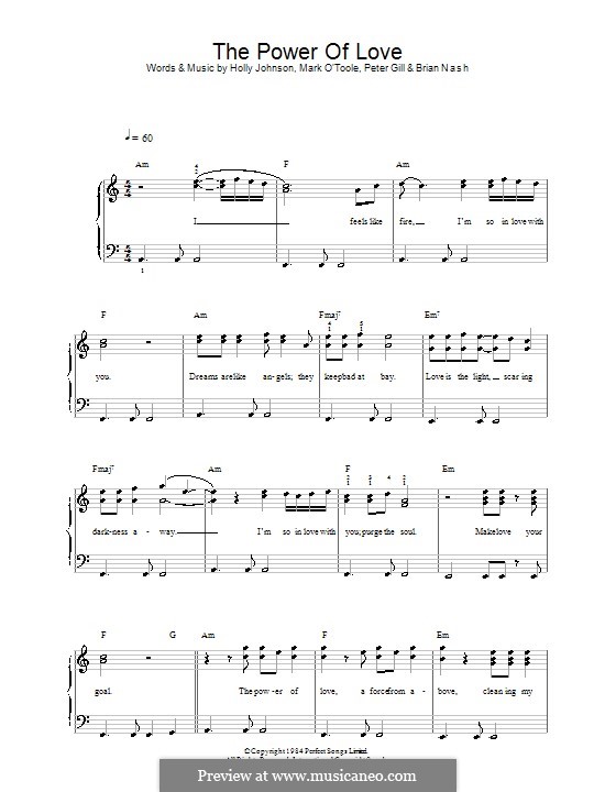 The Power of Love (Frankie Goes To Hollywood): For piano by Brian Nash, Holly Johnson, Mark O'Toole, Peter Gill