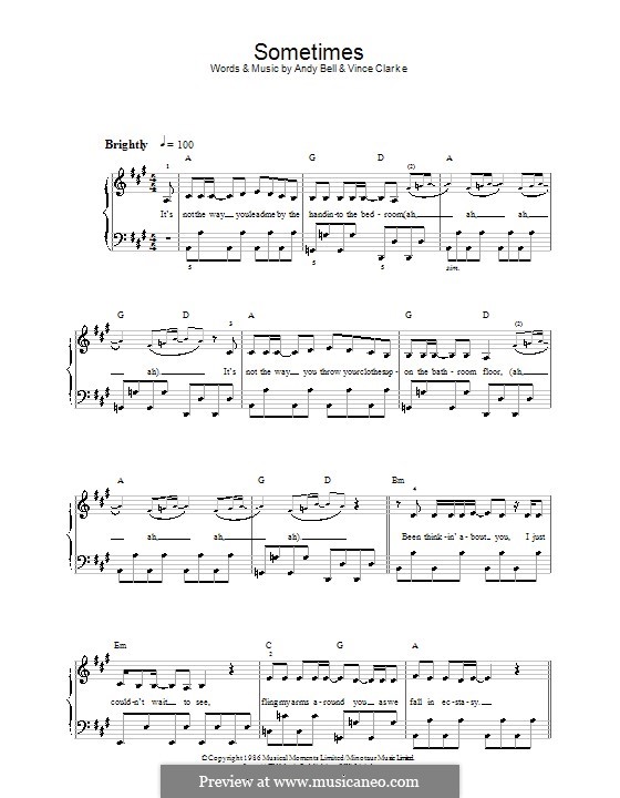 Sometimes (Erasure): For easy piano by Andy Bell, Vince Clarke